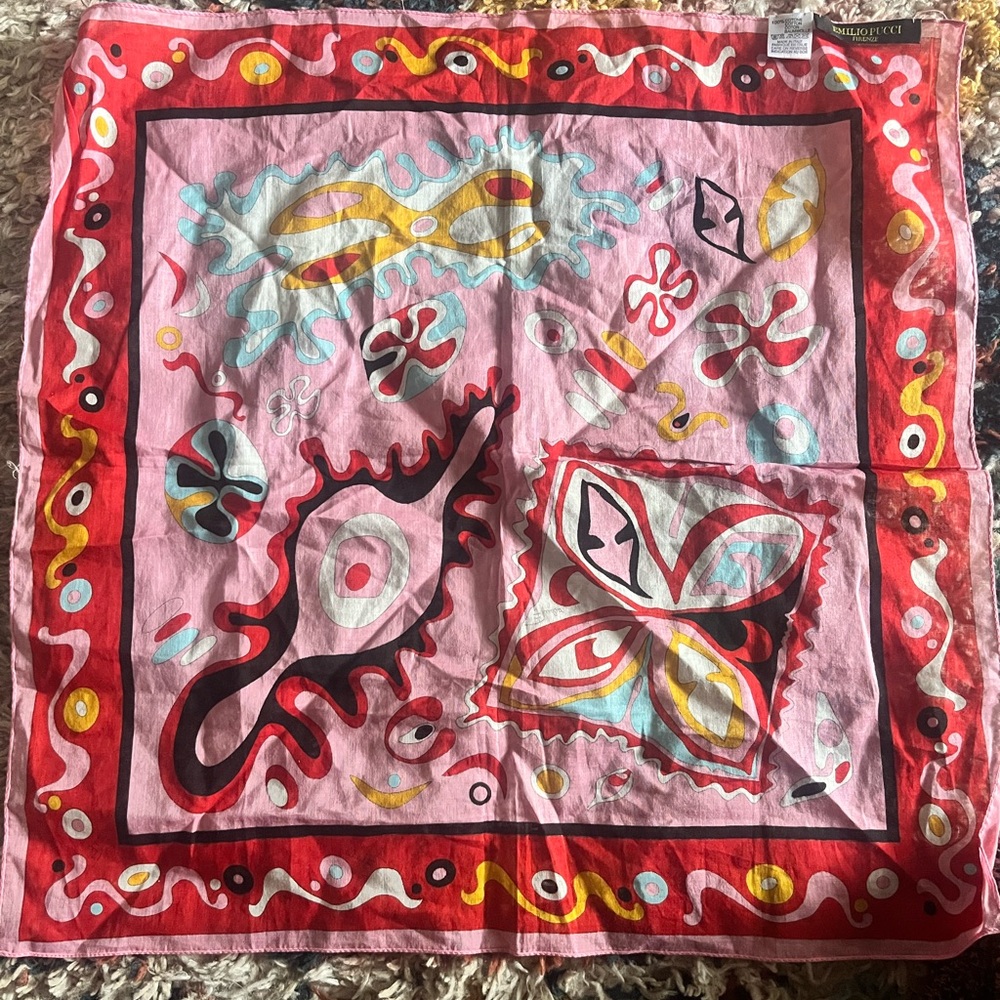 Emilio Pucci Red and Pink Abstract Scarf
